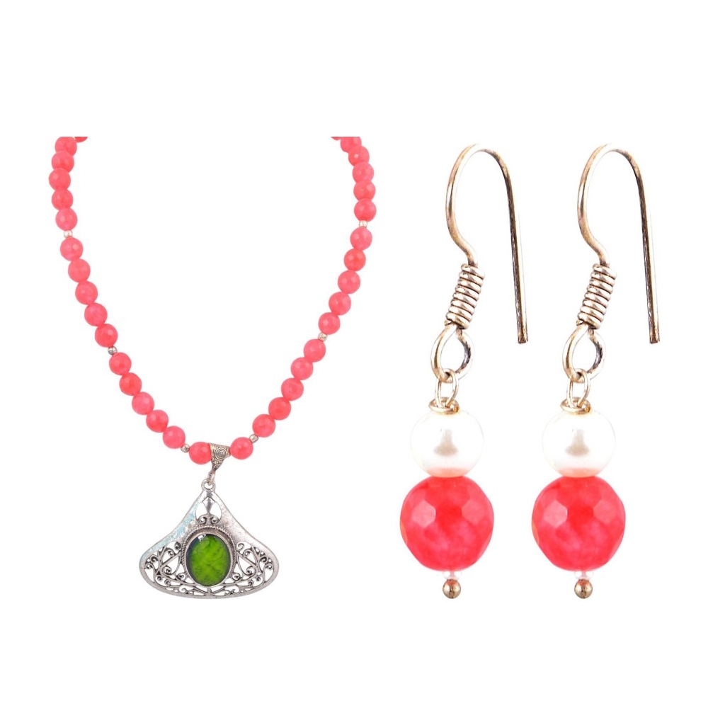 Adore Semi-Precious Stones Copper Jewel Pink Set